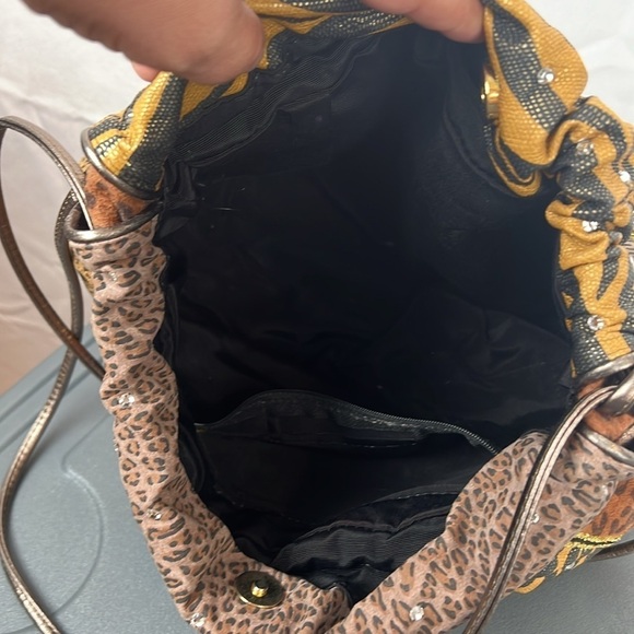 Rita Diana for Mylinka Vintage Animal Print Cinch Bag w/ Crystals Gypsy Boho - Picture 4 of 7